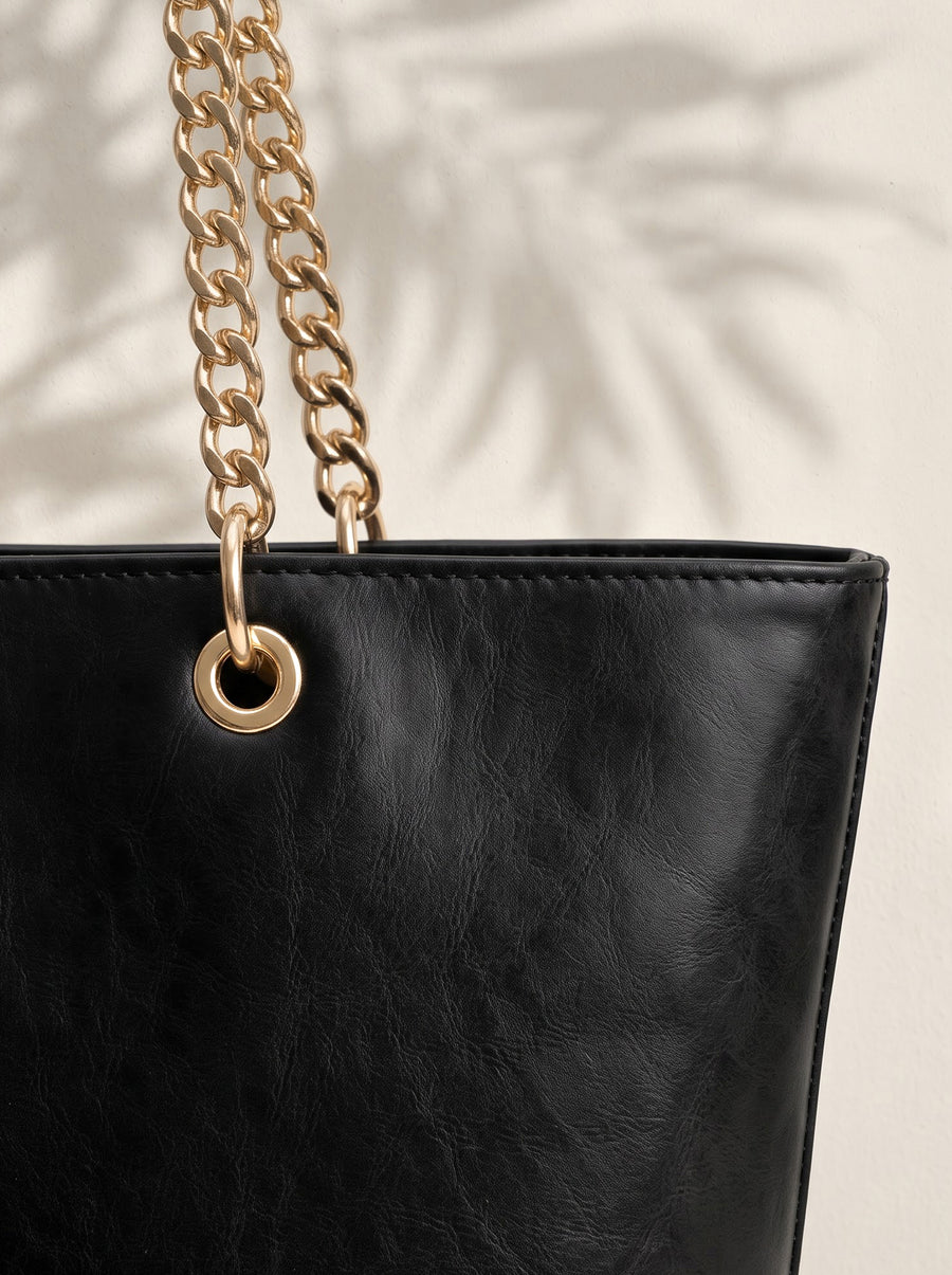 "Safiya" Black Chain Tote Bag