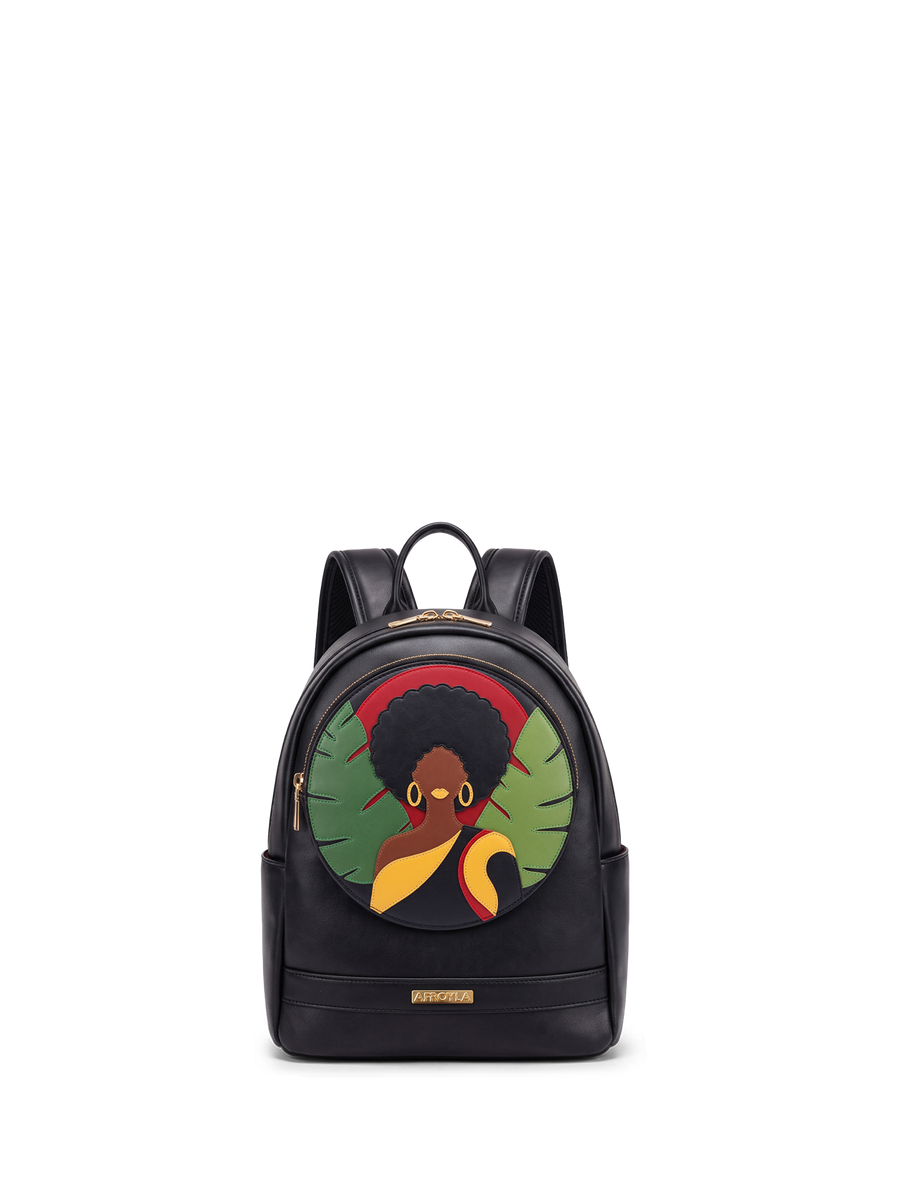"Jamila" Black Applique Leather Backpack