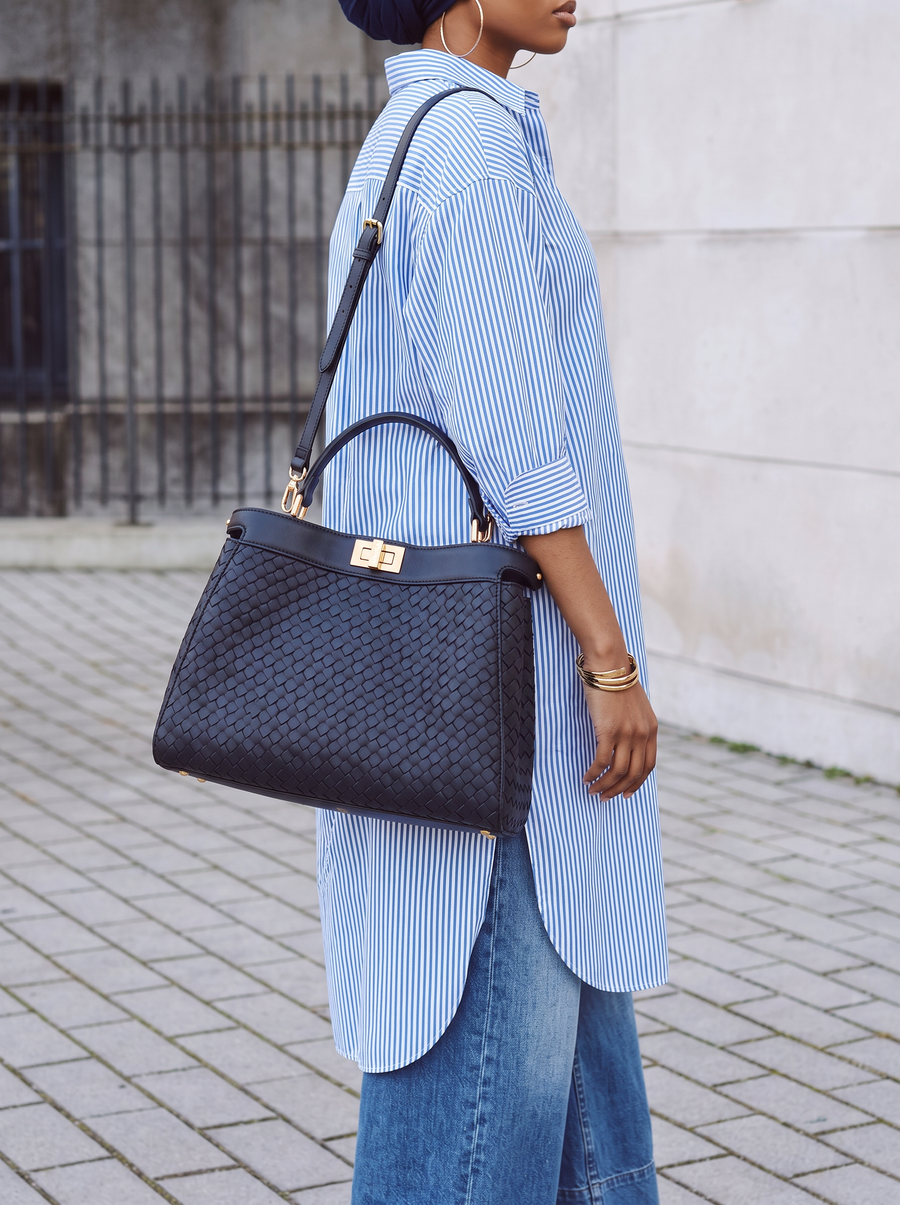 "Adaeze" Navy Blue Woven Bag
