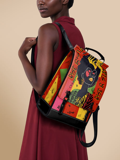 "Aina" Flame Red Leather Backpack