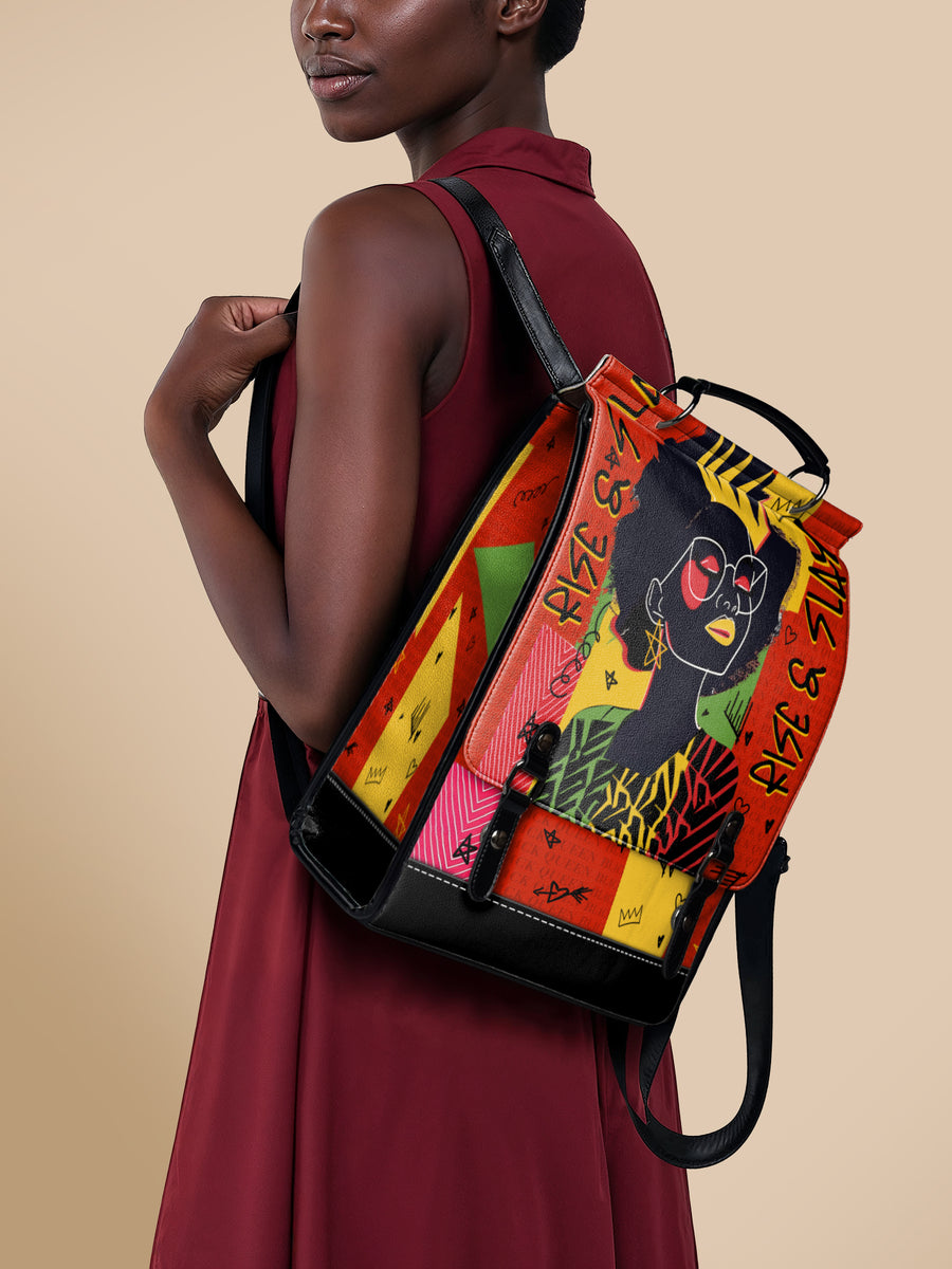 "Aina" Flame Red Leather Backpack