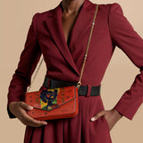 "Aina" Flame Red Envelope Chain Crossbody Bag