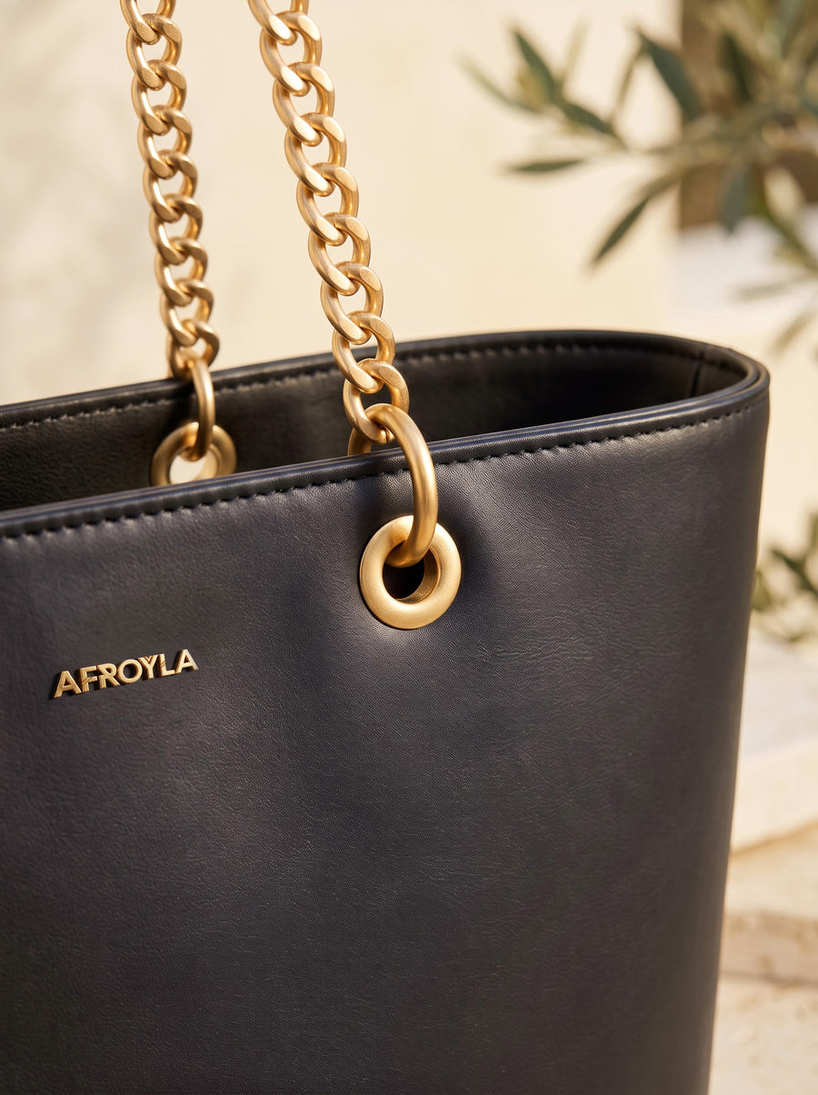 "Safiya" Black Chain Tote Bag