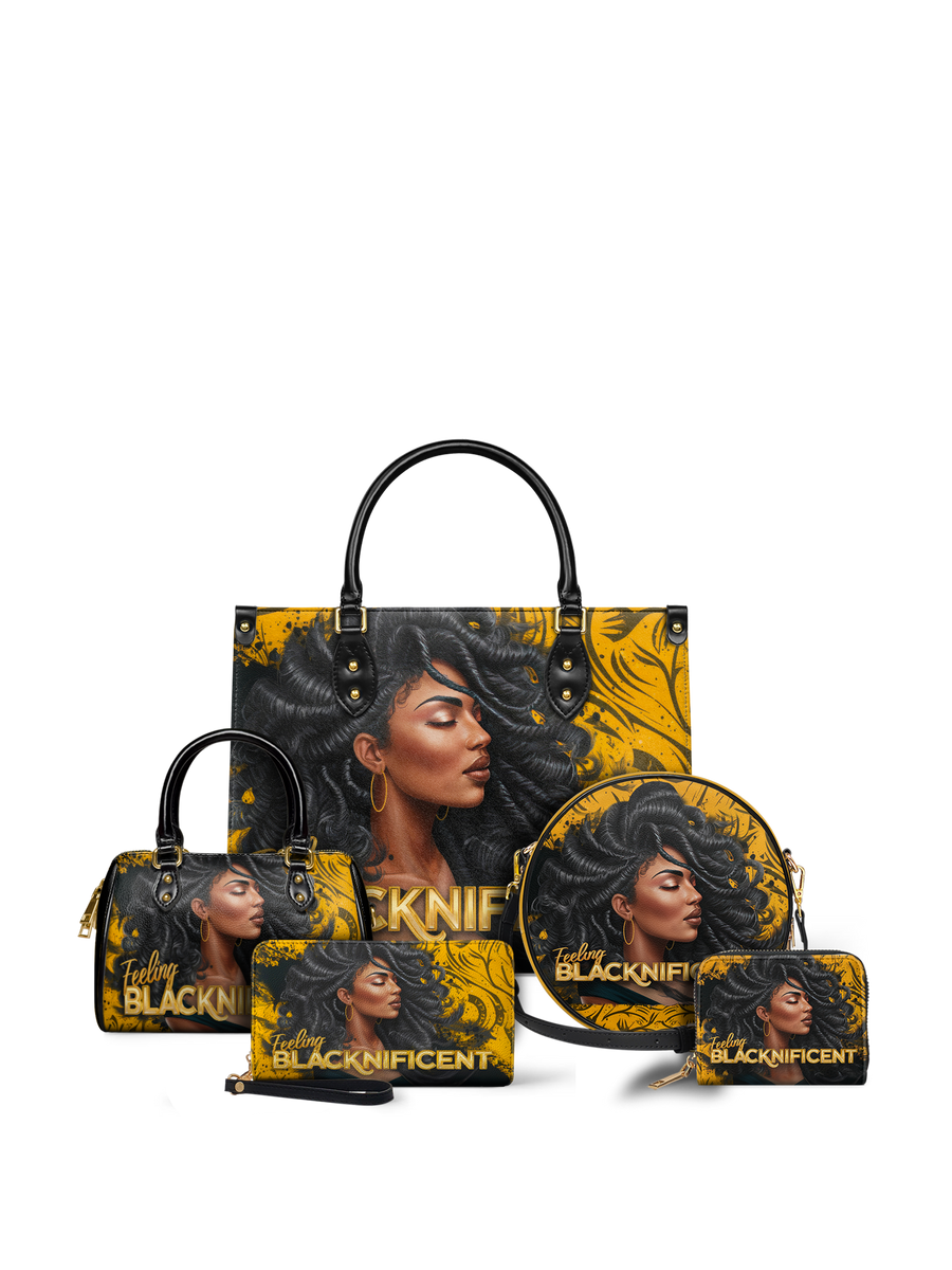 "Blacknificent" Leather Handbag Matching Set - DD DEAL