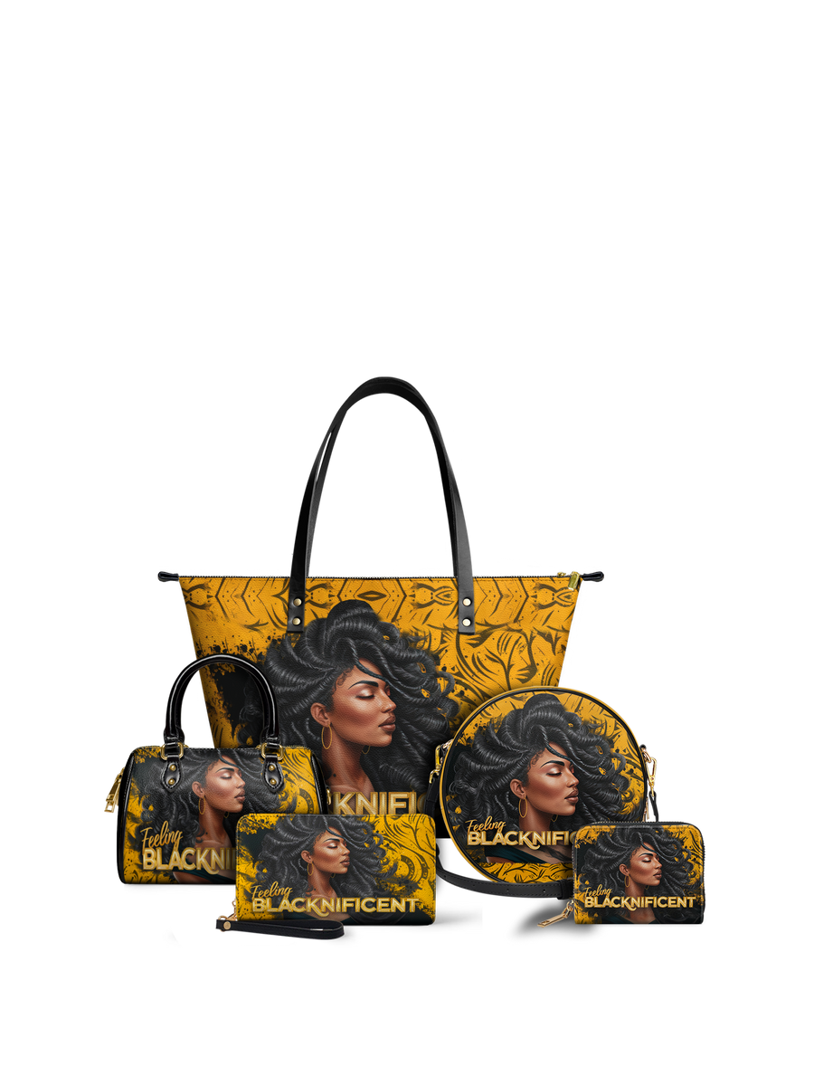 "Blacknificent" Leather Tote Bag Matching Set - DD DEAL