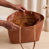"Safiya" Brown Chain Tote Bag
