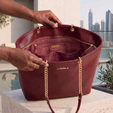 "Safiya" Burgundy Chain Tote Bag