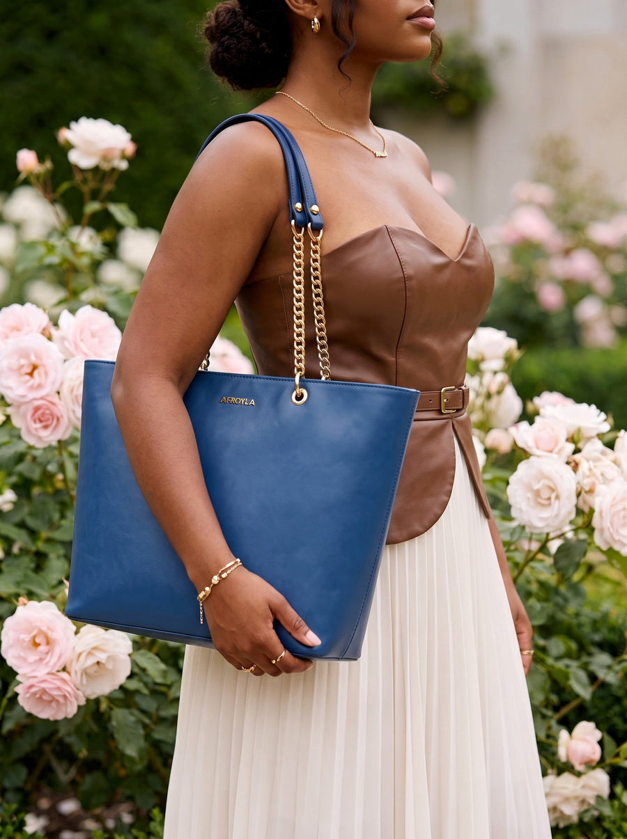 "Safiya" Cobalt Blue Chain Tote Bag