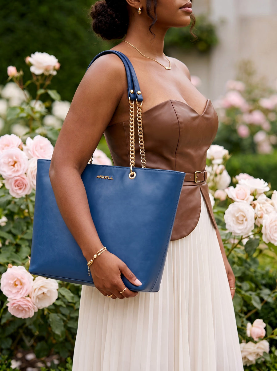 "Safiya" Cobalt Blue Chain Tote Bag