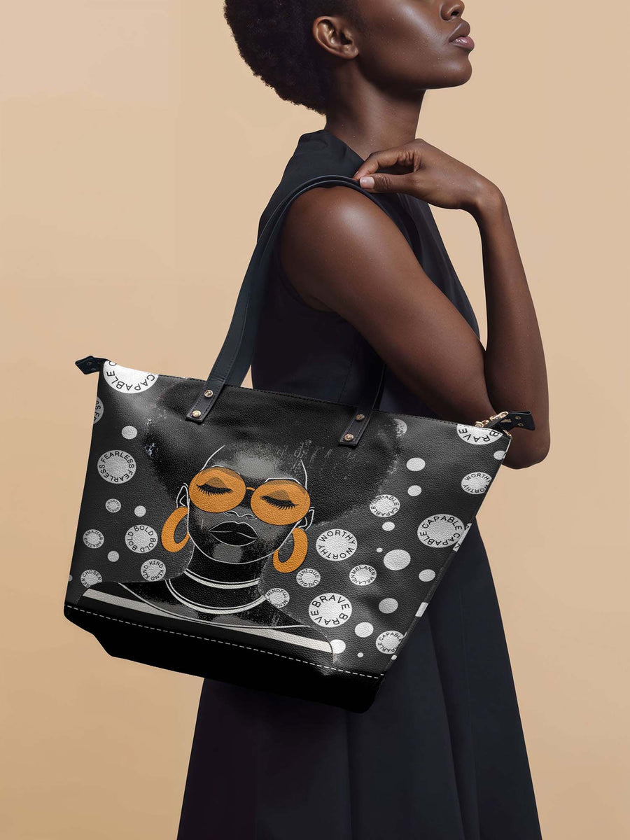 "Fahari" Monochrome Leather Tote Bag Matching Set - DD DEAL