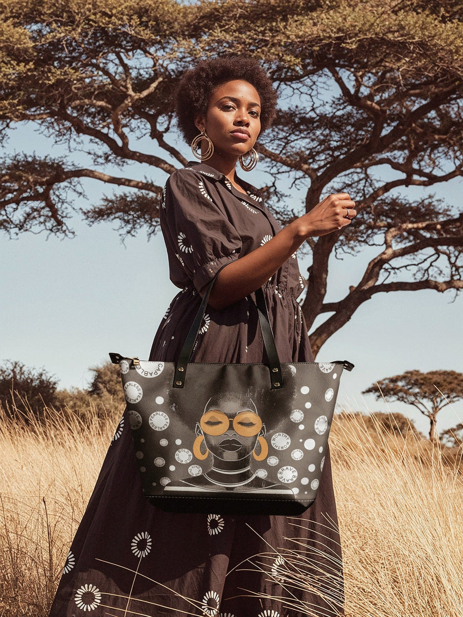 "Fahari" Monochrome Leather Tote Bag Matching Set - DD DEAL