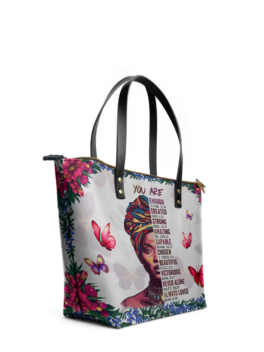"Imani" Dove White Leather Tote Bag