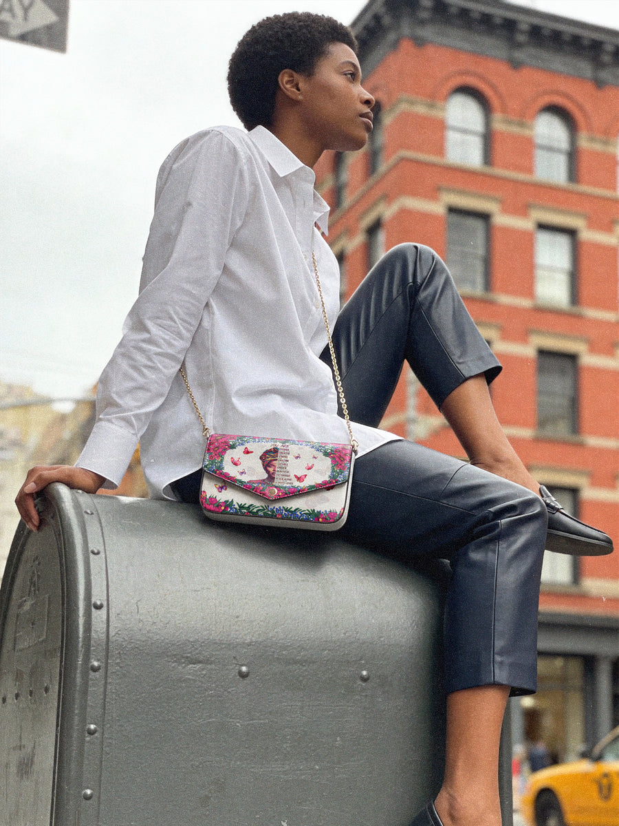"Imani" Dove White Envelope Chain Crossbody Bag