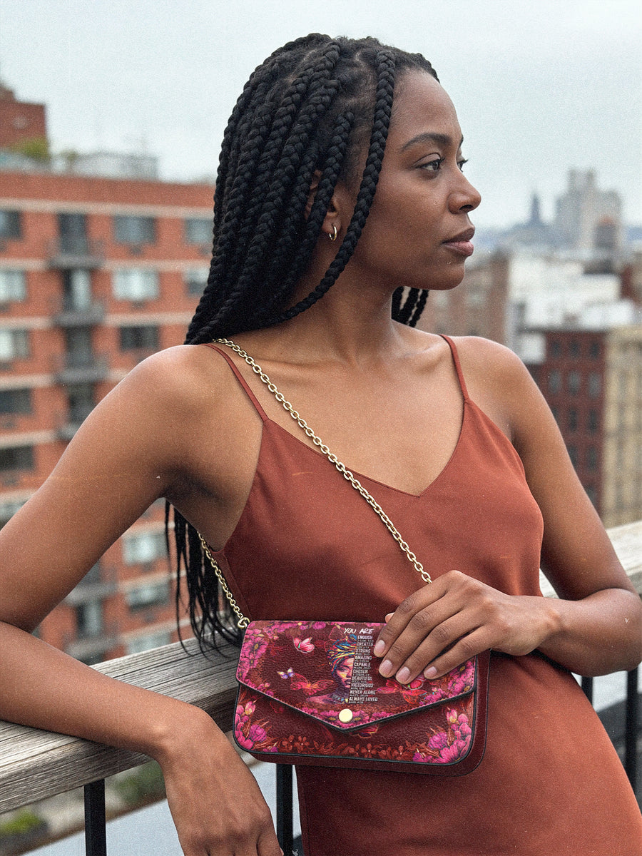 "Imani" Pomegranate Red Envelope Chain Crossbody Bag