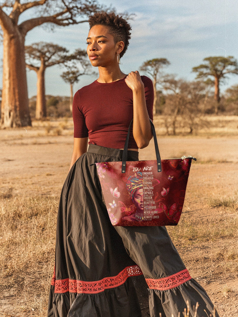 "Imani" Pomegranate Red Leather Tote Bag Matching Set - DD DEAL