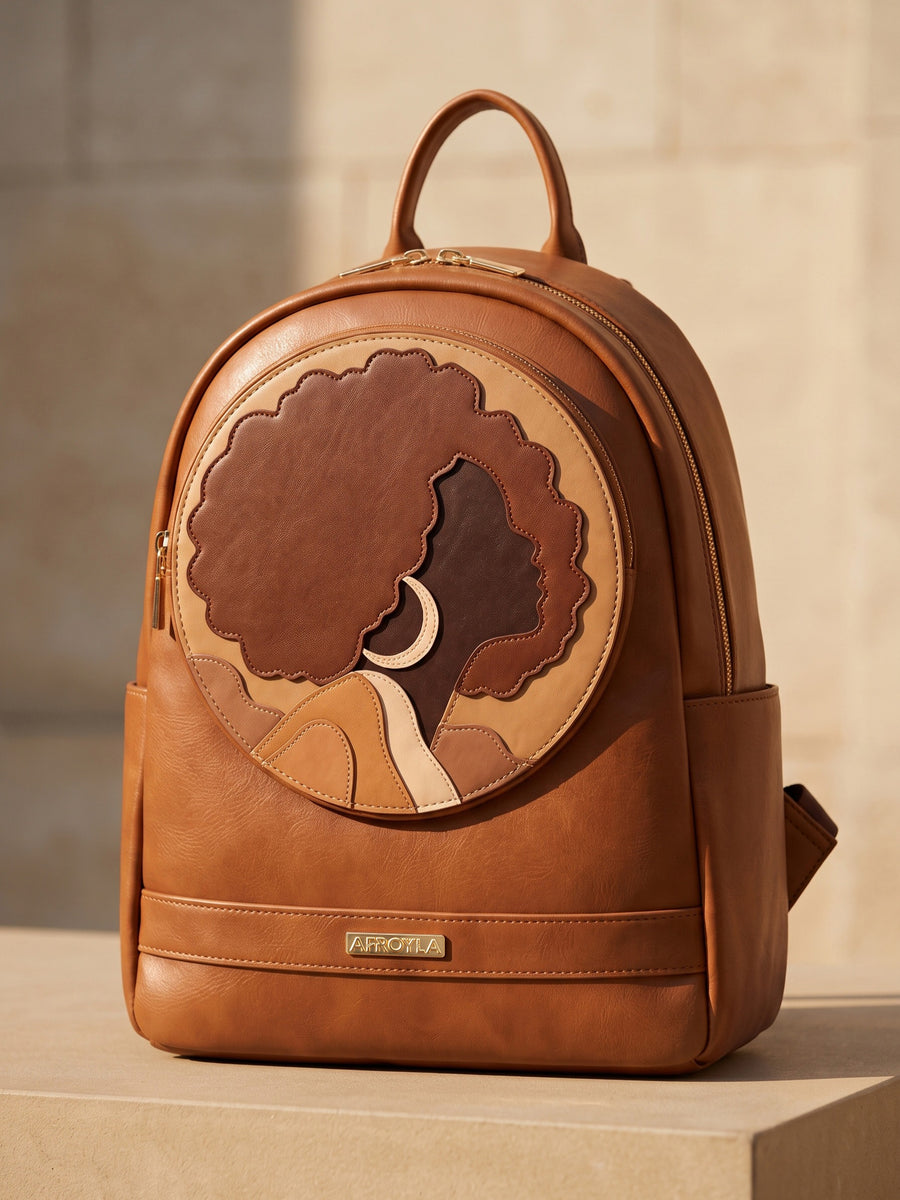 "Kamaria" Brown Applique Leather Backpack