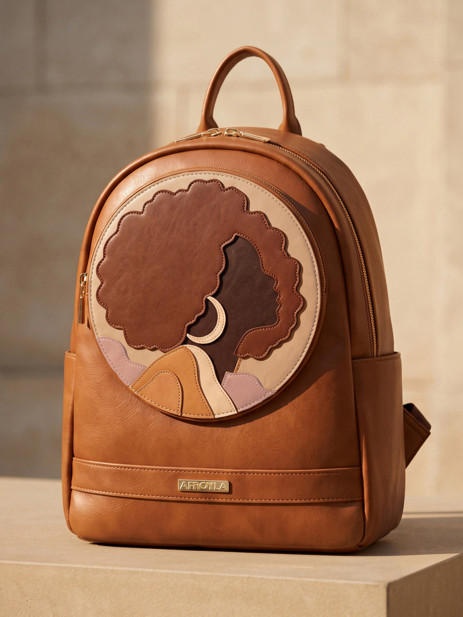 "Kamaria" Brown Applique Leather Backpack
