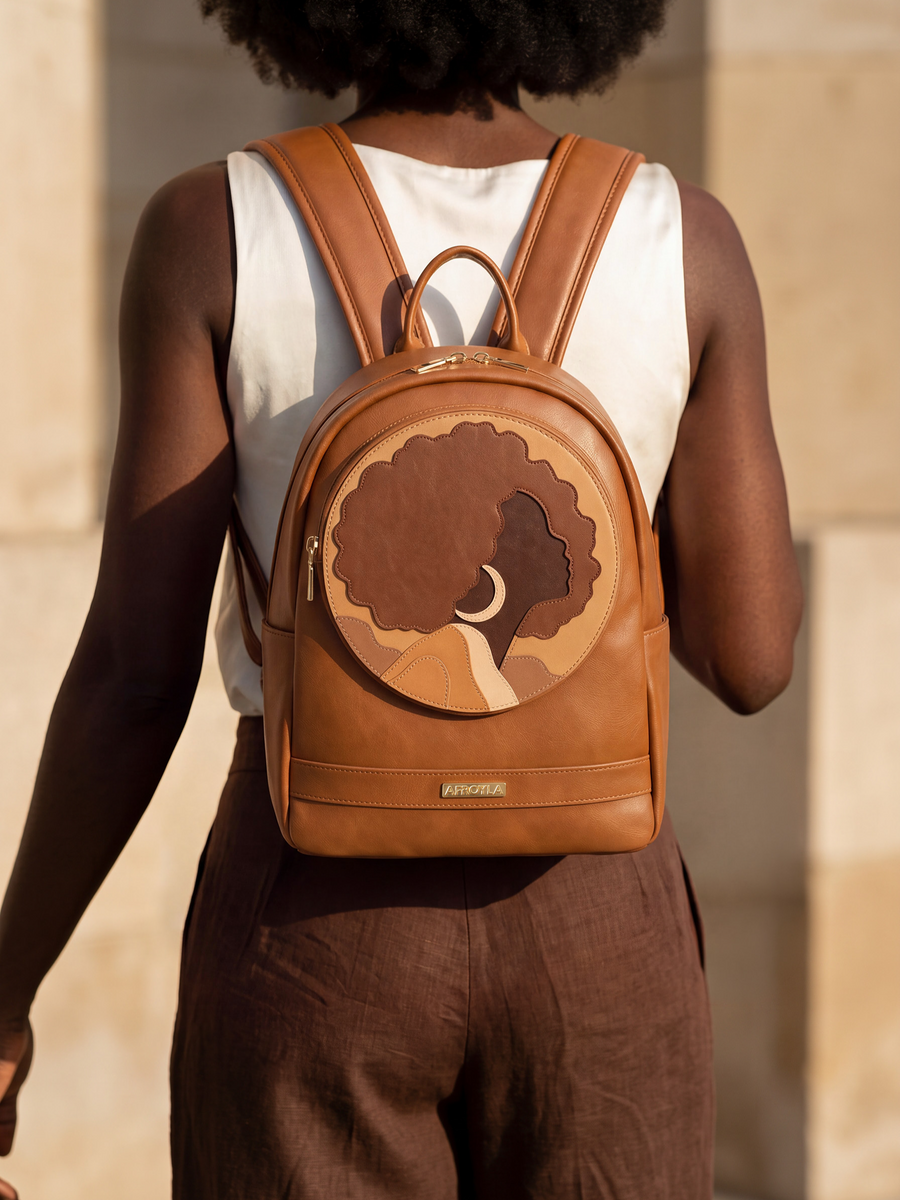 "Kamaria" Brown Applique Leather Backpack