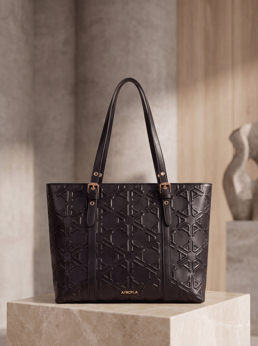 "Kenza" Monogram Leather Tote Bag