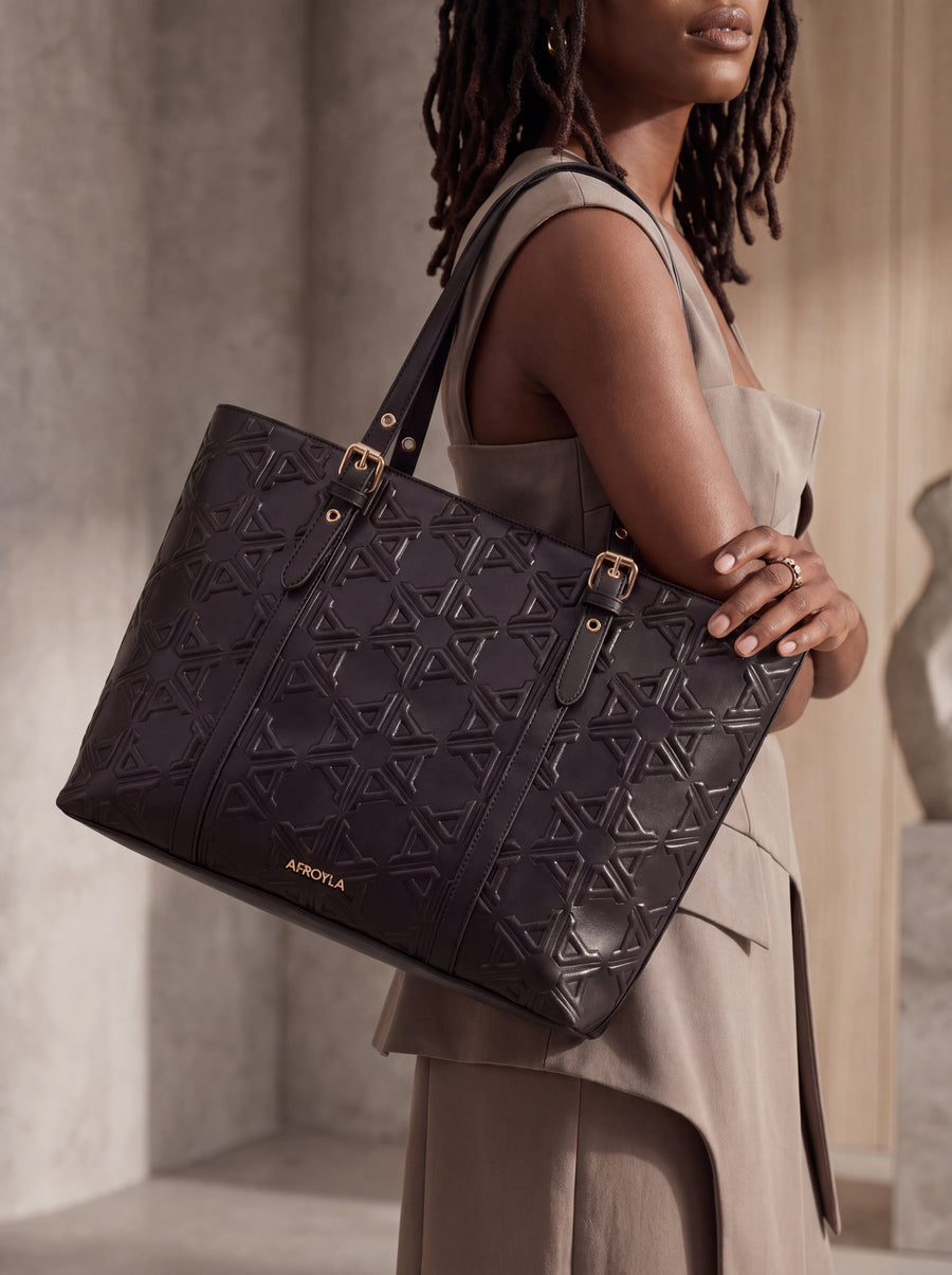 "Kenza" Monogram Leather Tote Bag