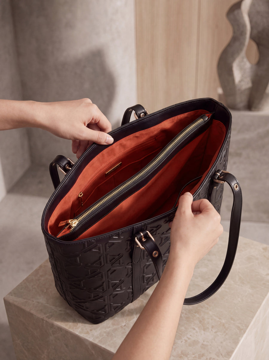 "Kenza" Monogram Leather Tote Bag