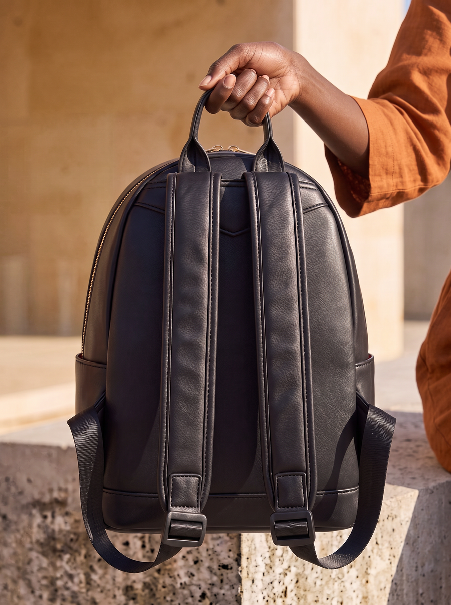 "Nubiya" Black Applique Leather Backpack