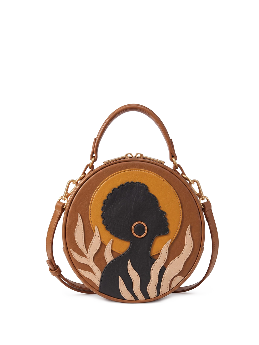 "Nuru" Applique Circle Crossbody Bag