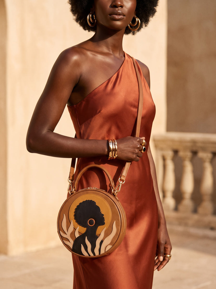 "Nuru" Applique Circle Crossbody Bag