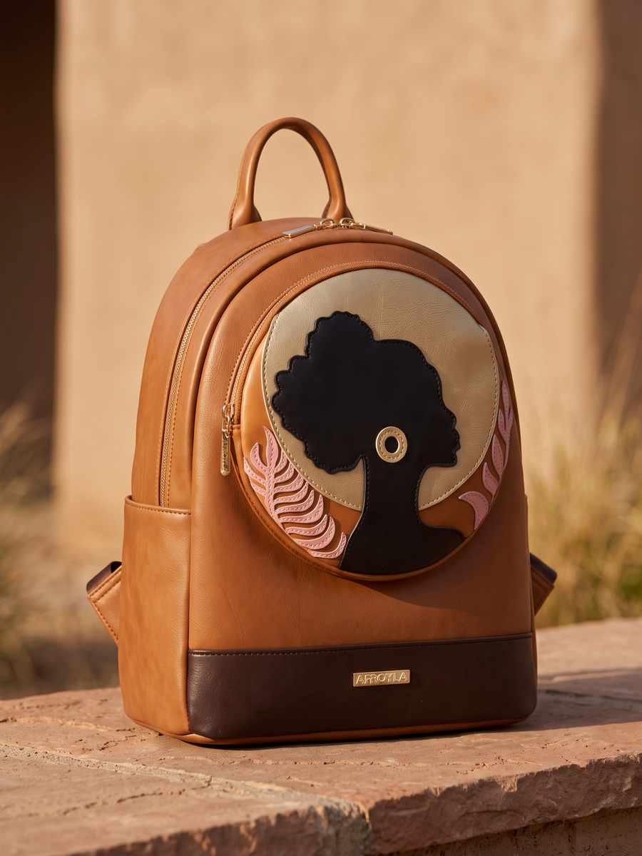 "Zahara" Brown Applique Leather Backpack