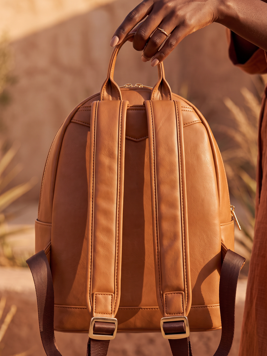 "Zahara" Brown Applique Leather Backpack