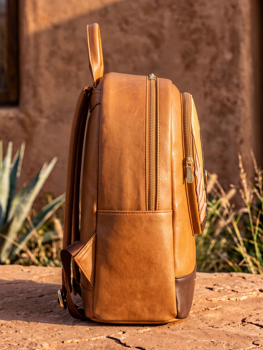 "Zahara" Brown Applique Leather Backpack