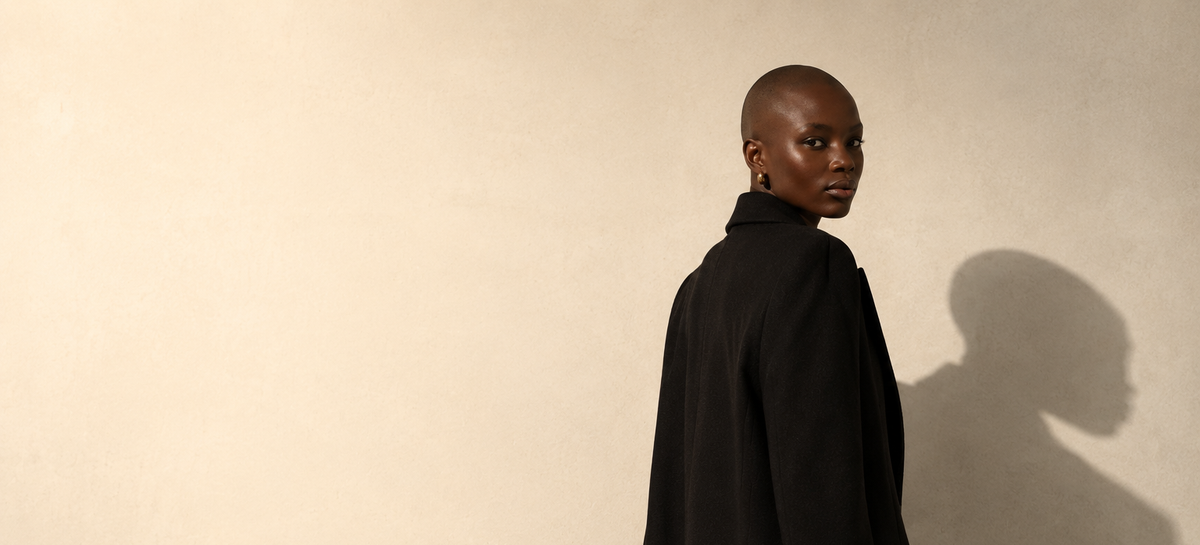 Afroyla editorial — model looking over her shoulder