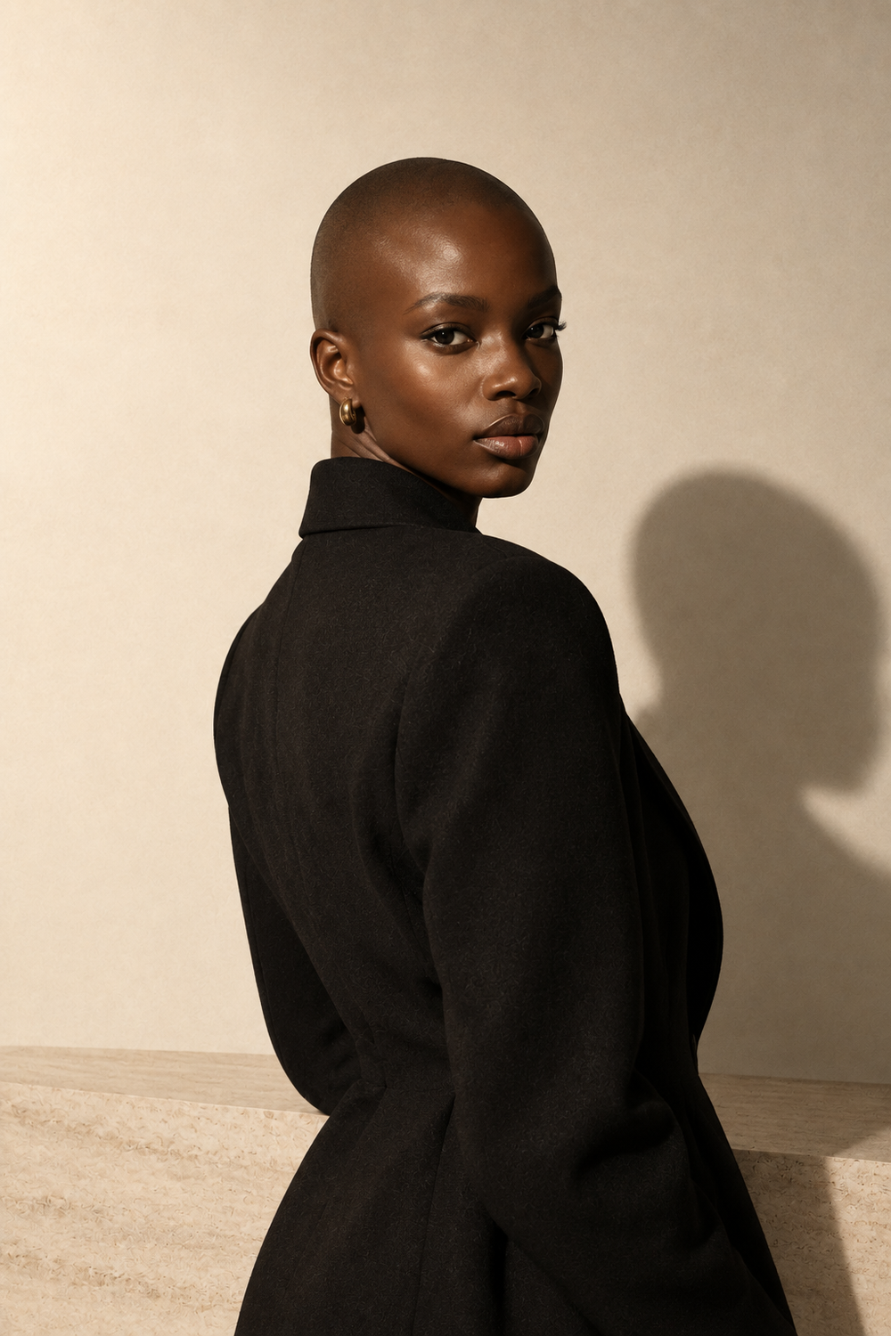 Afroyla editorial — model looking back over her shoulder
