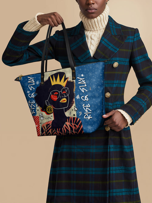 "Aina" Blueberry Snow Leather Tote Bag