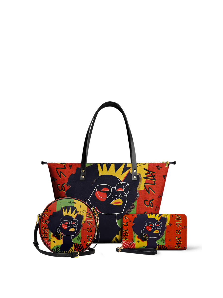 "Aina" Flame Red Leather Tote Bag Matching Set - DD DEAL
