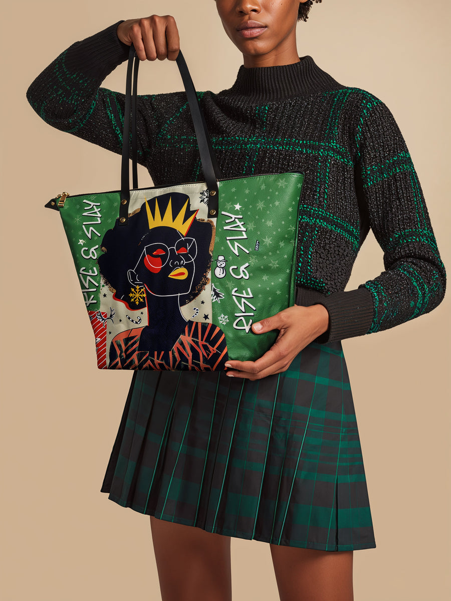 "Aina" Lime Pop Xmas Leather Tote Bag