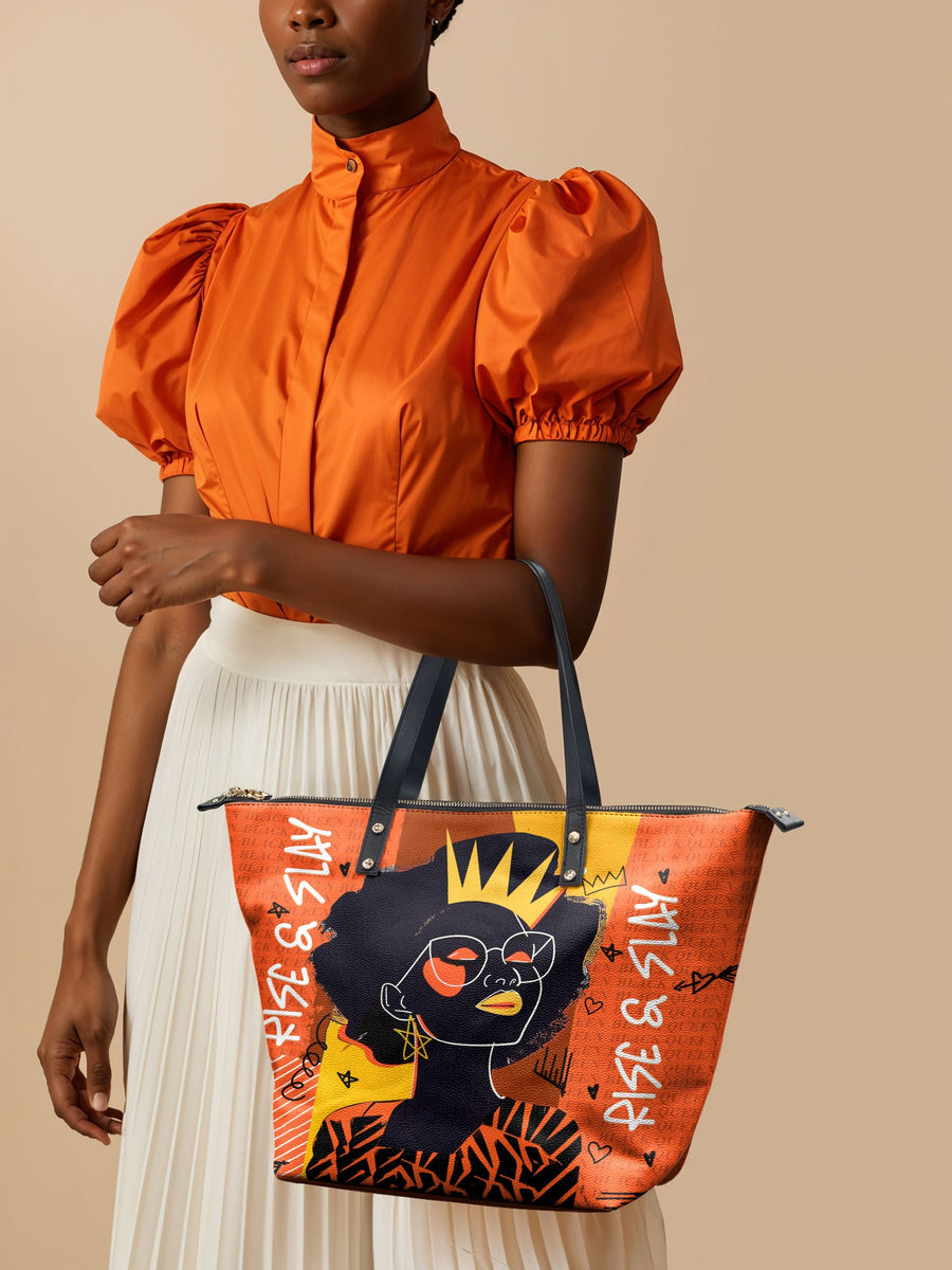 "Aina" Orange Sorbet Leather Tote Bag FALL CLEARANCE DEAL