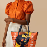 "Aina" Orange Sorbet Leather Tote Bag - BRAVE ONES DEAL
