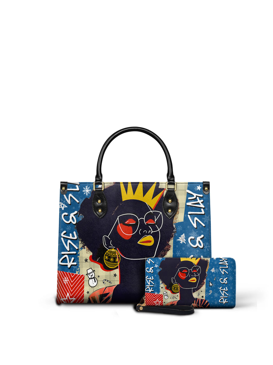 "Aina" Blueberry Snow Leather Handbag Matching Set - DD DEAL