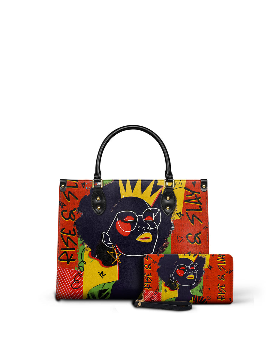 "Aina" Flame Red Leather Handbag Matching Set - DD DEAL