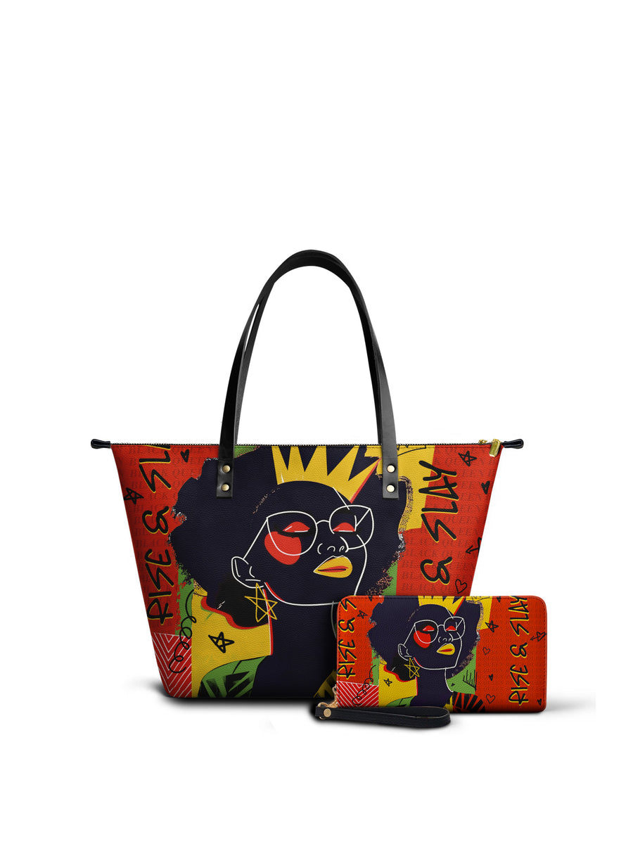 "Aina" Flame Red Leather Tote Bag Matching Set - DD DEAL