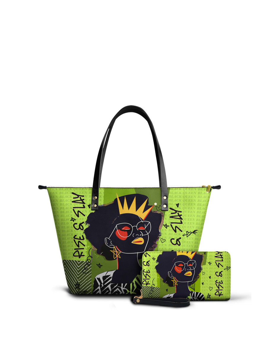 "Aina" Lime Pop Leather Tote Bag Matching Set - DD DEAL