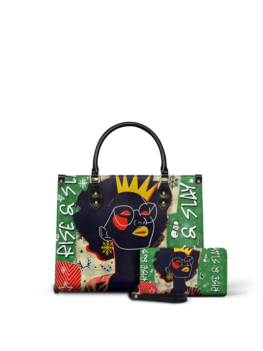 "Aina" Lime Pop Xmas Leather Handbag Matching Set - DD DEAL