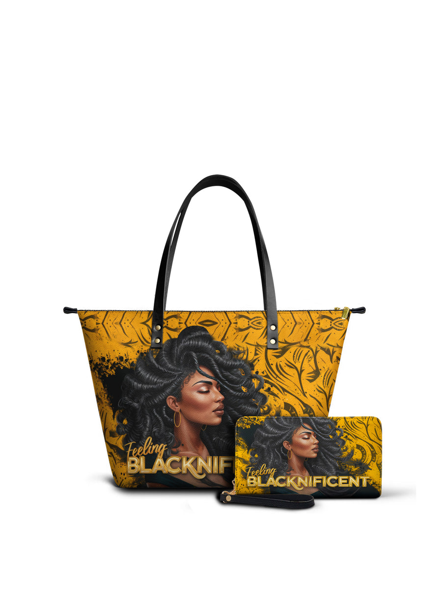 "Blacknificent" Leather Tote Bag Matching Set - DD DEAL