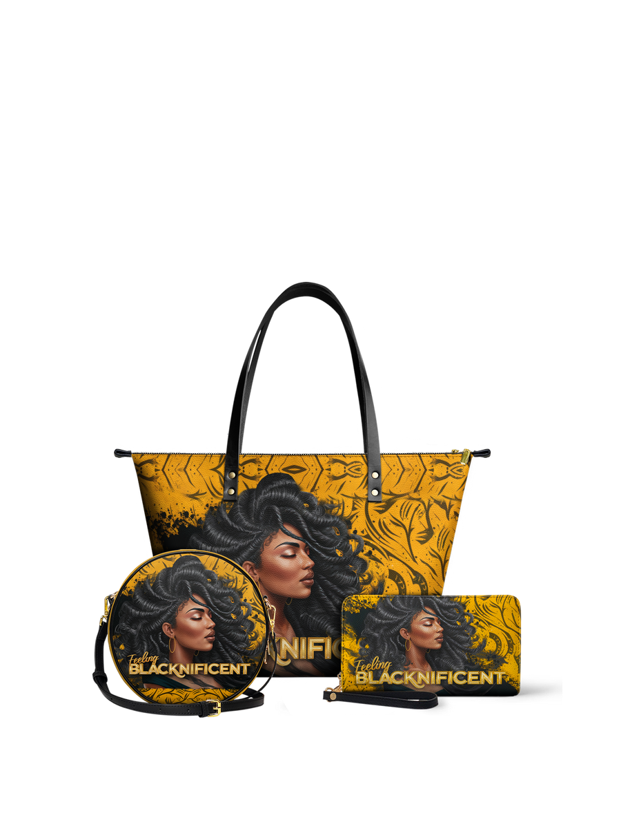 "Blacknificent" Leather Tote Bag Matching Set - DD DEAL