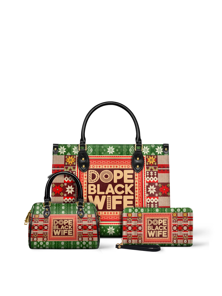 "Dope Black Wife" Frosted Pine Leather Handbag Matching Set - DD DEAL