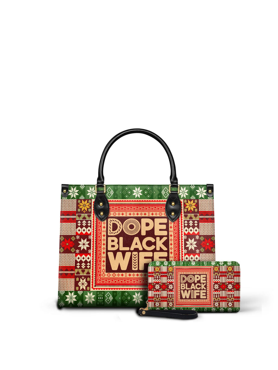 "Dope Black Wife" Frosted Pine Leather Handbag Matching Set - DD DEAL