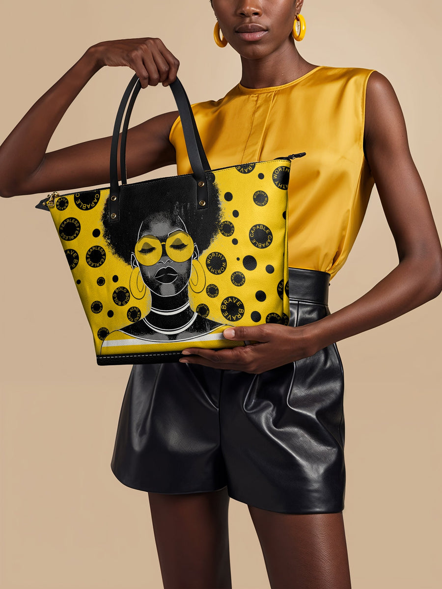 "Fahari" Marigold Pop Leather Tote Bag DD DEAL