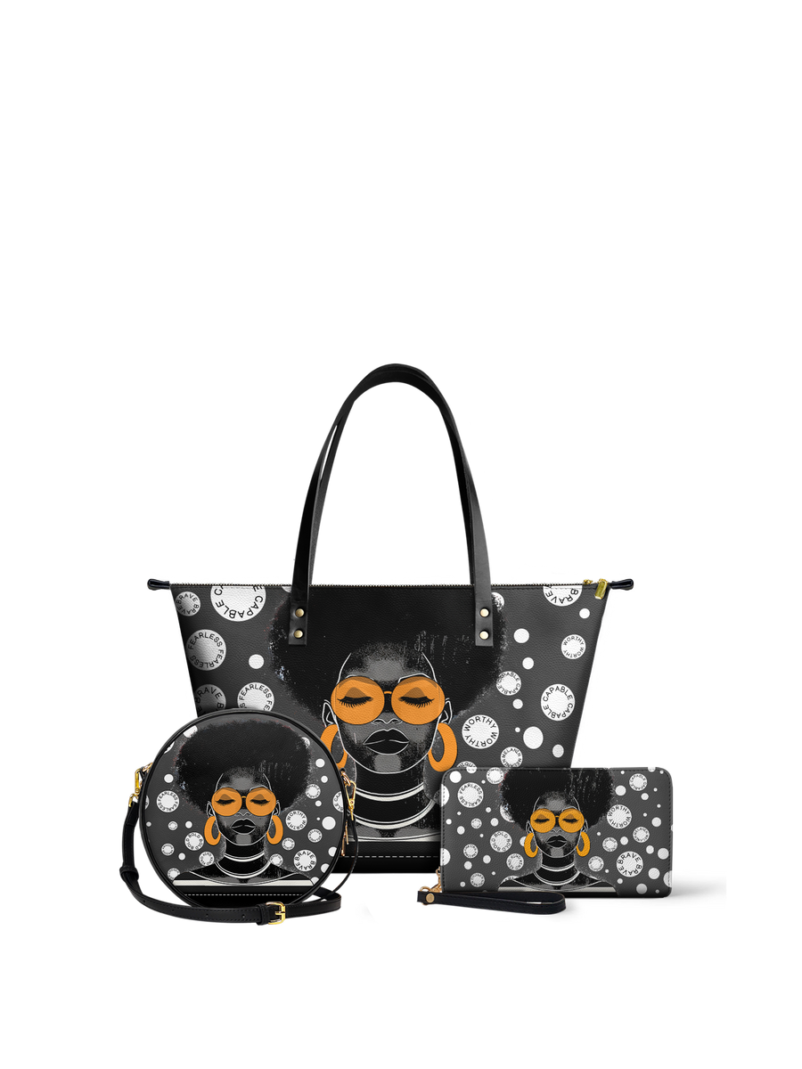 "Fahari" Monochrome Leather Tote Bag Matching Set - DD DEAL