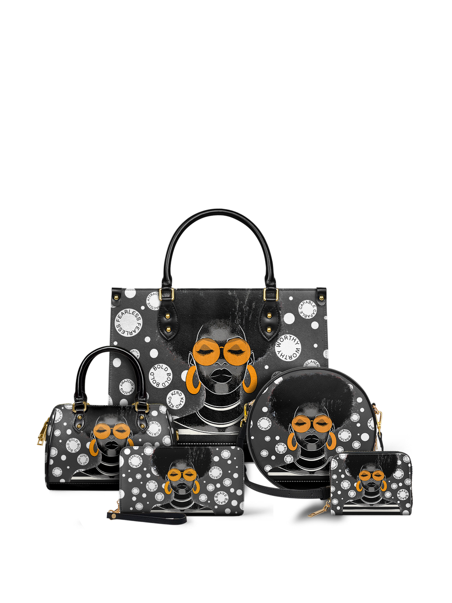 "Fahari" Monochrome Leather Handbag Matching Set - DD DEAL